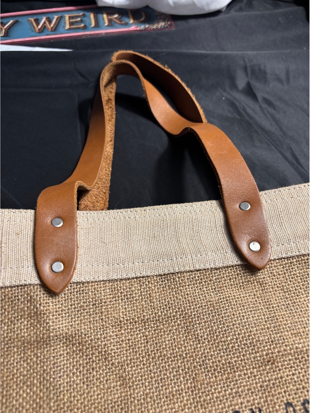 Magnolia Jute Market Tote Bag with Leather Handles - Picture 4 of 10